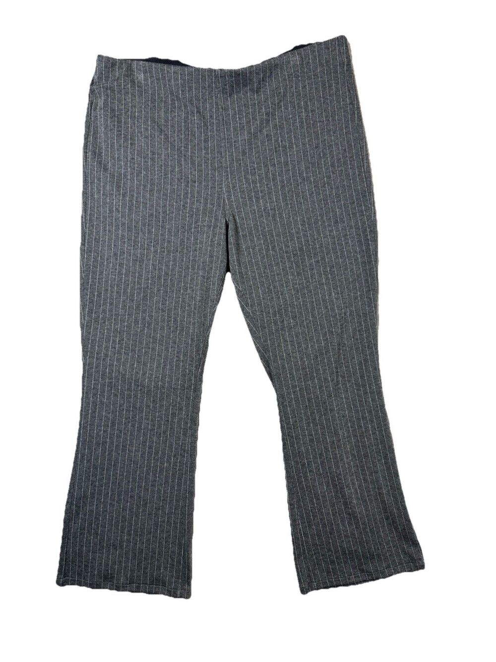 American Eagle Stretch Pants XL Gray Pinstripe Pull On Career Work Cropped Flare
